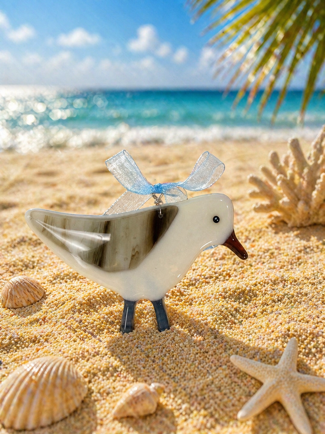 Handcrafted glass sandpiper ornament, coastal home decor