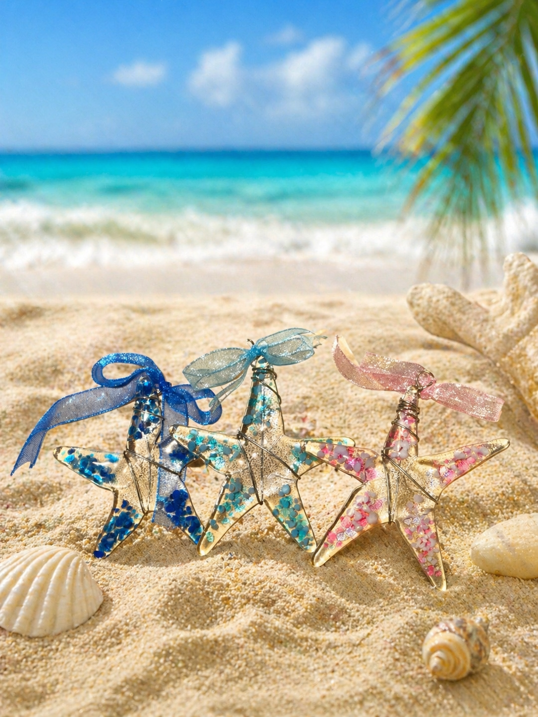 Handcrafted shooting star glass ornament with Jersey Shore sand