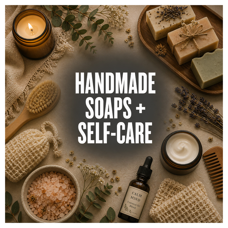 Handmade soaps and self-care collection featuring artisan soaps, bath salts, spa gifts, and wellness essentials.