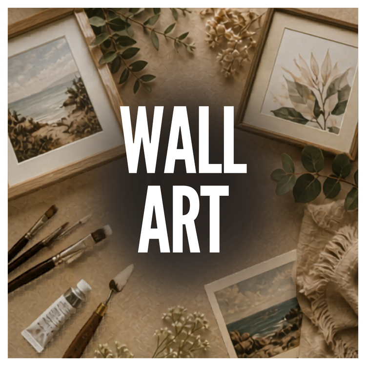 Wall art collection featuring coastal prints, framed artwork, beach-inspired signs, and boutique home decor.