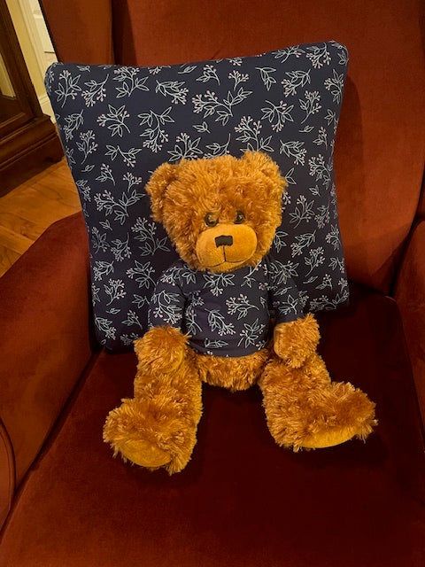 Remembrance bear and pillow keepsake set made from a loved one's clothing, sympathy gift