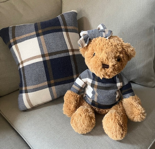 Remembrance bear and pillow keepsake set made from a loved one's clothing, sympathy gift