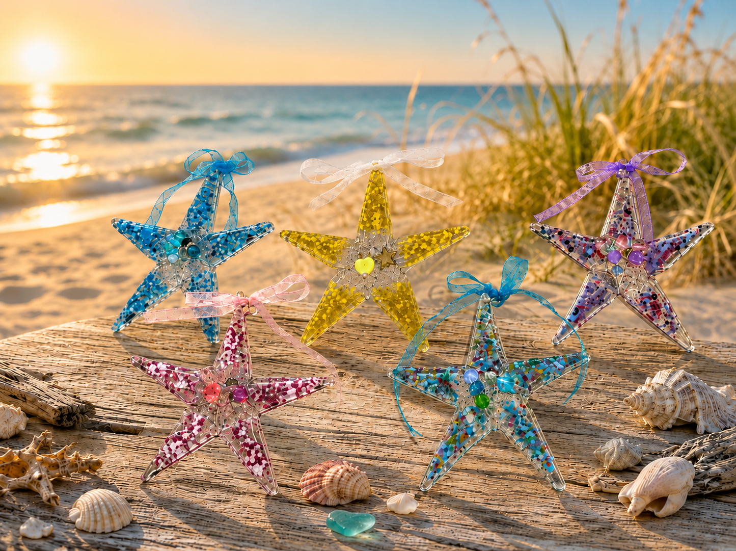 Wish Upon a Star glass starfish suncatcher ornament with Jersey Shore sand